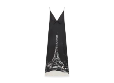Dior Women's Silk Twill with Paris Motif A Line Mid Length Dress "Black/White"