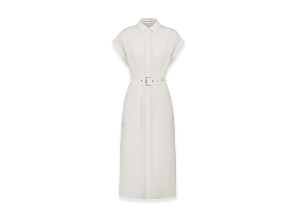 Dior Women's Cotton and Silk Poplin Mid Length Shirt Dress "Ecru"