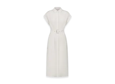 Dior Women's Cotton and Silk Poplin Mid Length Shirt Dress "Ecru"