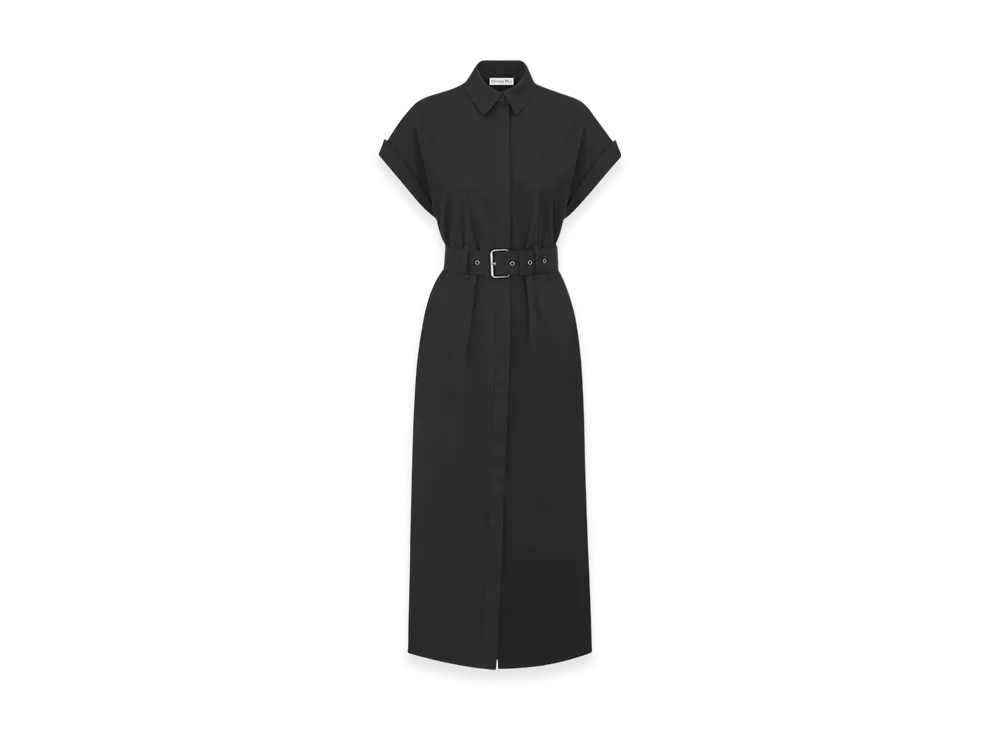 Dior Women's Cotton Gabardine Mid Length Shirt Dress "Black"