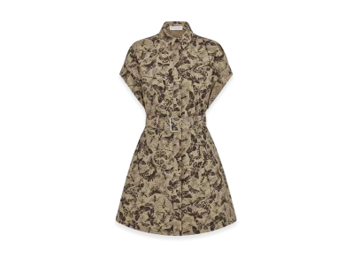 Dior Women's Cotton Gabardine with Libellule Camouflage Motif Short Shirt Dress "Beige/Black"