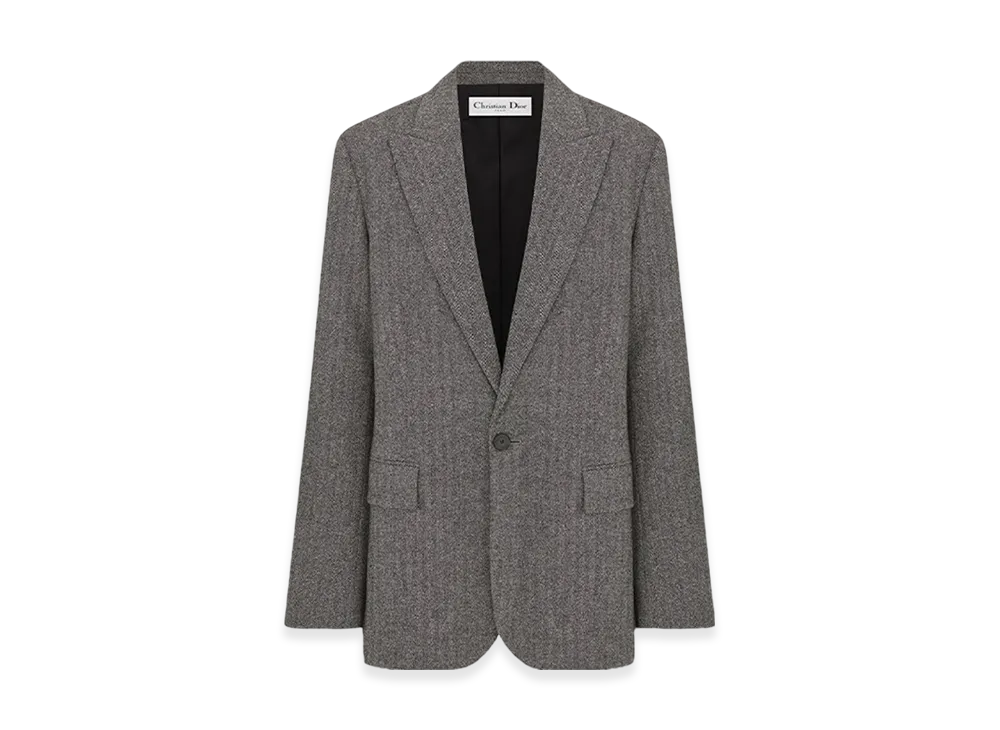 Dior Women's Wool with Herringbone Motif Blazer "Gray"
