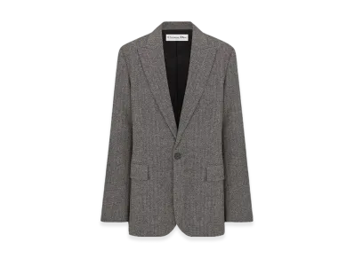 Dior Women's Wool with Herringbone Motif Blazer "Gray"