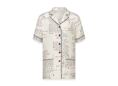 Dior Women's Silk Twill with Je Vous Adore Motif Dioramour S/S Shirt "White/Black/Red"