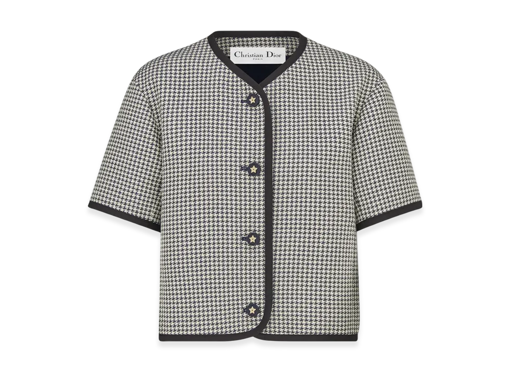 Dior Women's Cotton Blend Jacquard with Microhoundstooth Motif S/S Jacket "Blue/White"