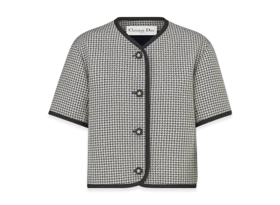 Dior Women's Cotton Blend Jacquard with Microhoundstooth Motif S/S Jacket "Blue/White"
