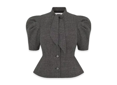 Dior Women's Virgin Wool Tweed Fitted Jacket with Tied Neckline "Gray"
