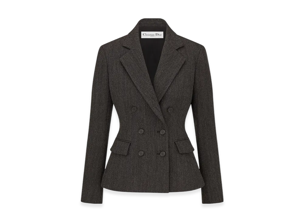 Dior Women's Mohair and Wool with Herringbone Motif Marlene Jacket "Gray"