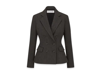 Dior Women's Mohair and Wool with Herringbone Motif Marlene Jacket "Gray"