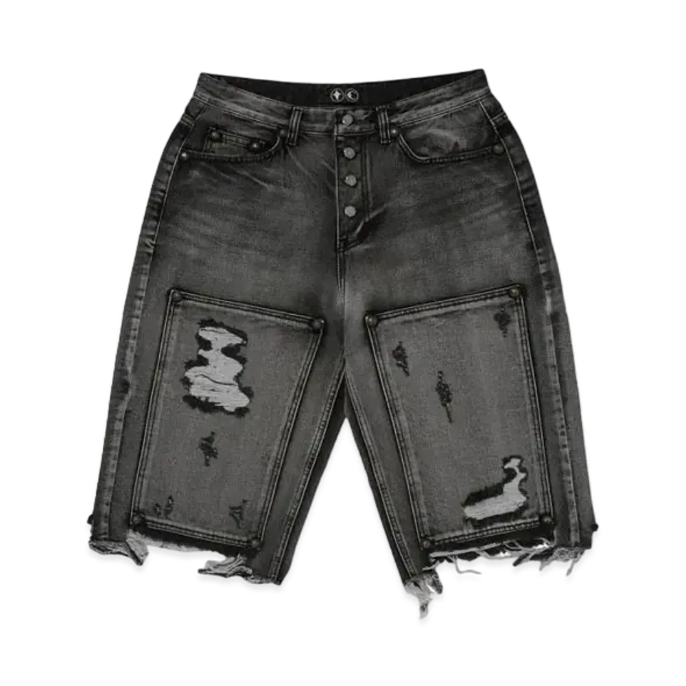 THUG CLUB Double Knee Damage Shorts "Black"