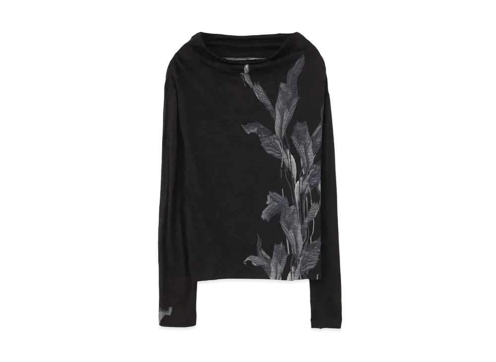 Yohji Yamamoto Y's BANANA LEAF PRINT OFF NECK LONG SLEEVE T "Black"