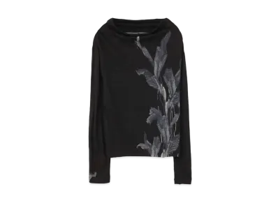 Yohji Yamamoto Y's BANANA LEAF PRINT OFF NECK LONG SLEEVE T "Black"