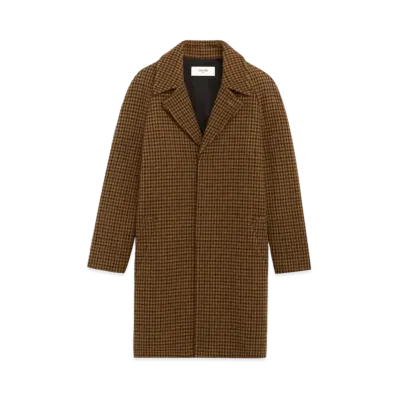 CELINE Mac Coat With 3 Buttons / Houndstooth Wool "Dark Brown/Camel"