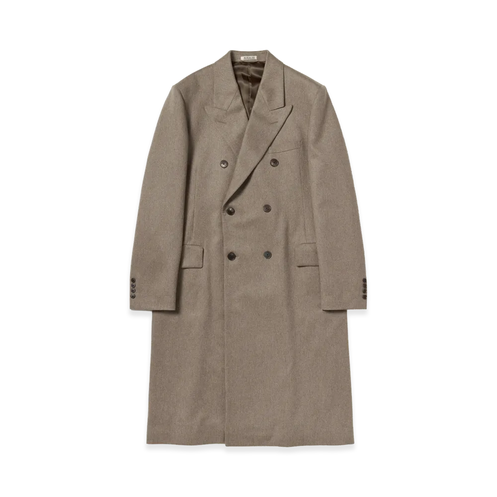 AURALEE Cashmere Moleskin Double-Breasted Coat "Top Brown Beige"