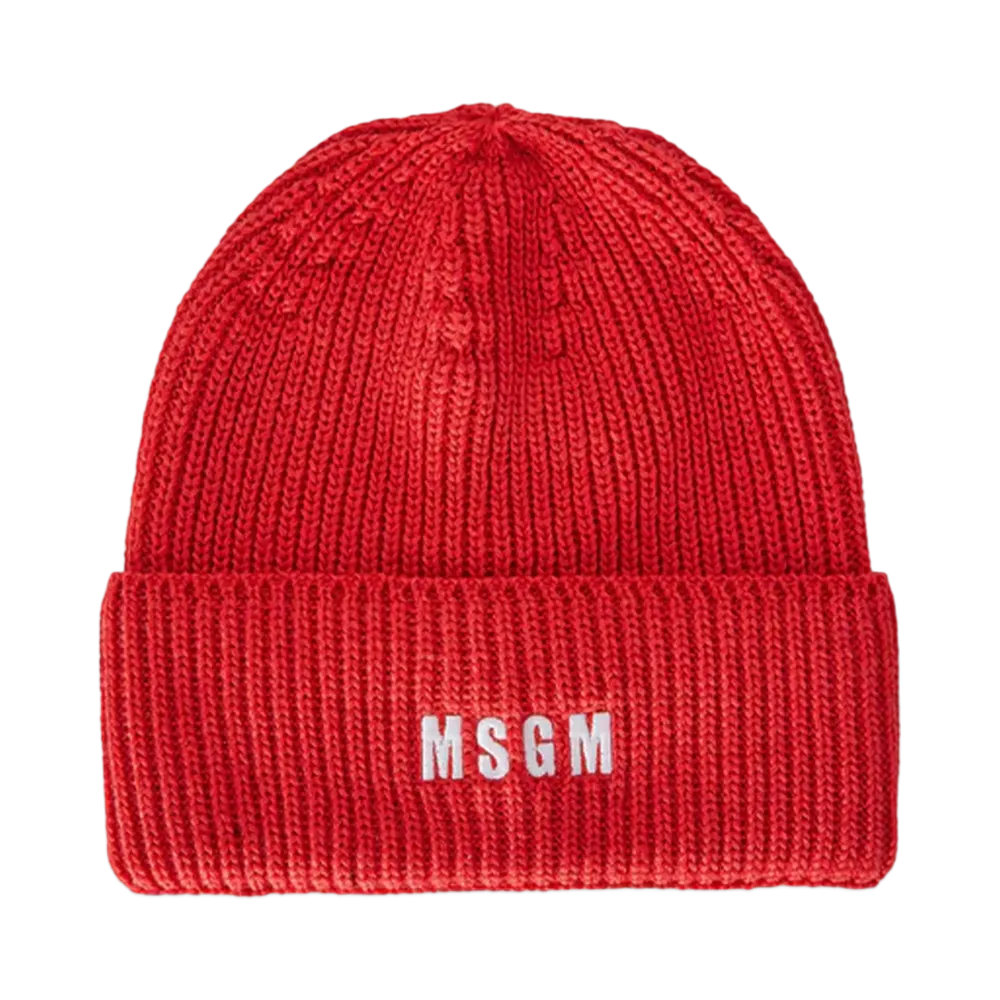 MSGM Wool Beanie Hat With Embroidered Mini Logo "Red"