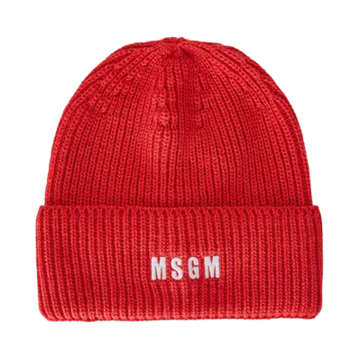 MSGM Wool Beanie Hat With Embroidered Mini Logo "Red"