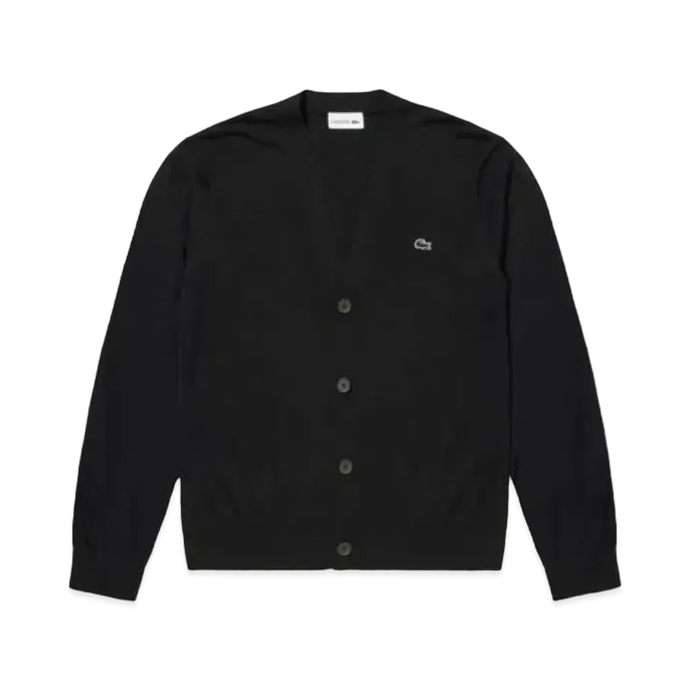 LACOSTE Washable Wool V Neck Knit Cardigan "Black"