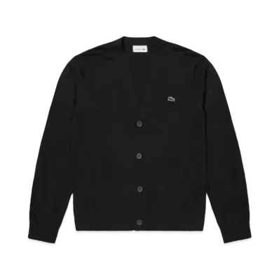 LACOSTE Washable Wool V Neck Knit Cardigan "Black"