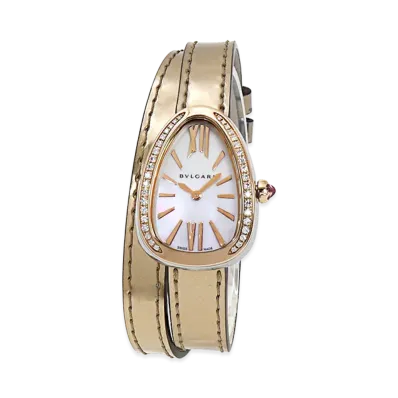 BVLGARI Women's Serpenti Bezel Diamond "Gold/White Shell"