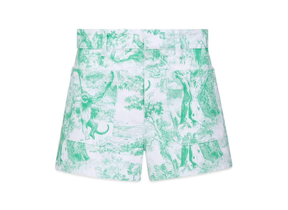 Dior Women's Cotton Denim with Toile De Jouy Sauvage Motif Dioriviera Shorts "White/Aquamarina"