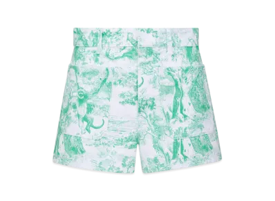 Dior Women's Cotton Denim with Toile De Jouy Sauvage Motif Dioriviera Shorts "White/Aquamarina"