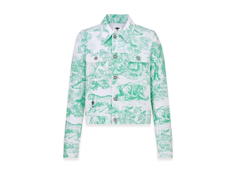 Dior Women's Cotton Denim with Toile De Jouy Sauvage Motif Dioriviera Jacket "White/Aquamarina"
