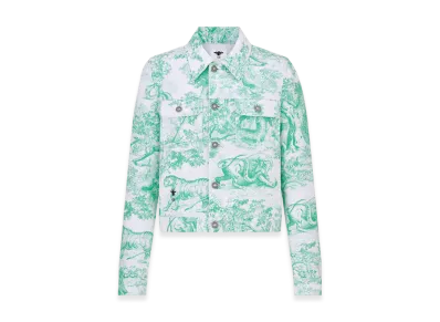 Dior Women's Cotton Denim with Toile De Jouy Sauvage Motif Dioriviera Jacket "White/Aquamarina"