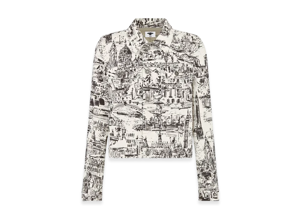 Dior Women's Cotton Denim with Paris Allover Motif Jacket "White/Black"