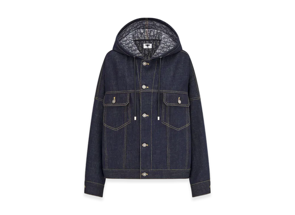 Dior Women's Cotton Denim with Dior Oblique Interior Oversized Hooded Jacket "Blue"