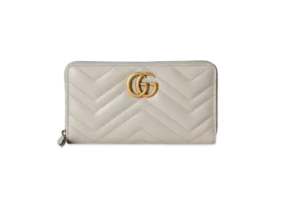 GUCCI GG Marmont Matelasse Zip Around Wallet "Light Grey"