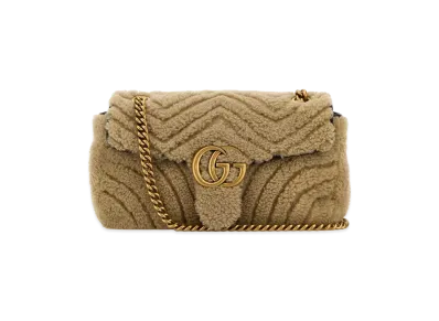 GUCCI Women's Shearling Small Marmont Shoulder Bag "Brown"