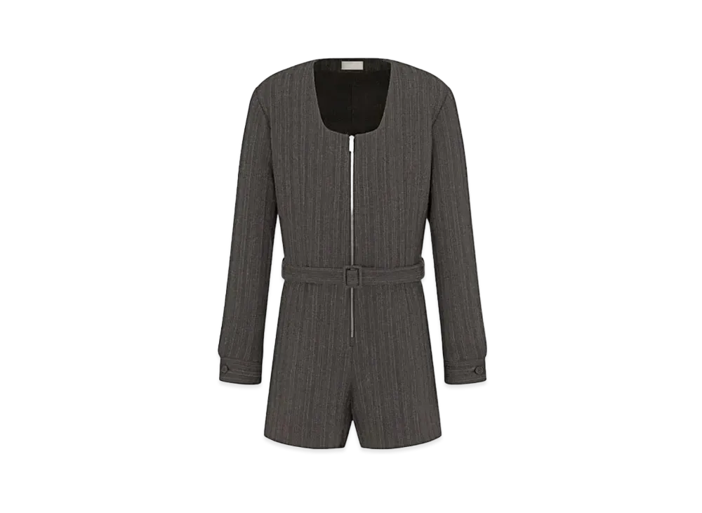 Dior Zipped Romper Striped Virgin Wool Twill "Black"