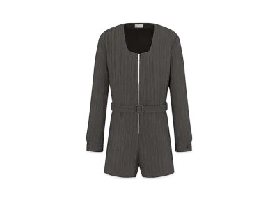 Dior Zipped Romper Striped Virgin Wool Twill "Black"