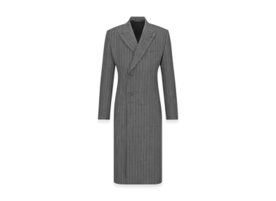 Dior Striped Virgin Wool Twill Bar Coat with Oblique Closure "Gray"