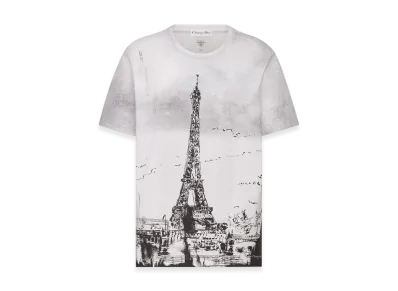 Dior Women's T-Shirt Cotton and Linen Jersey with Paris Motif "Black/White"