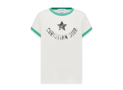 Dior Women's Dioriviera T-Shirt Cotton Jersey "Ecru/Aquamarina"