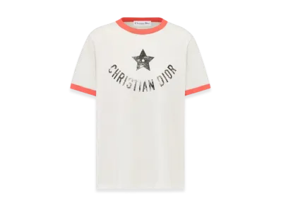 Dior Women's Dioriviera T-Shirt Cotton Jersey "Ecru/Coral"