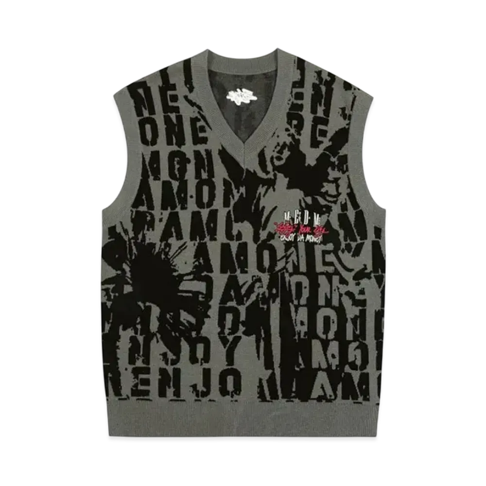 MR. ENJOY DA MONEY Angel Letters Knit Vest "Charcoal"