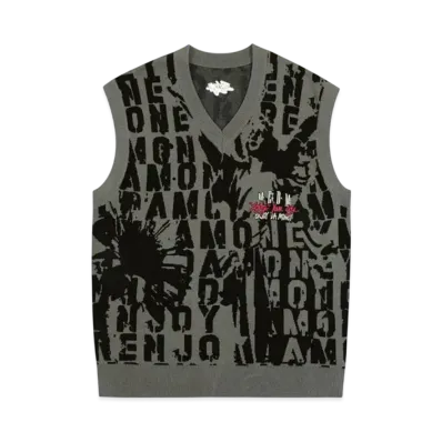 MR. ENJOY DA MONEY Angel Letters Knit Vest "Charcoal"