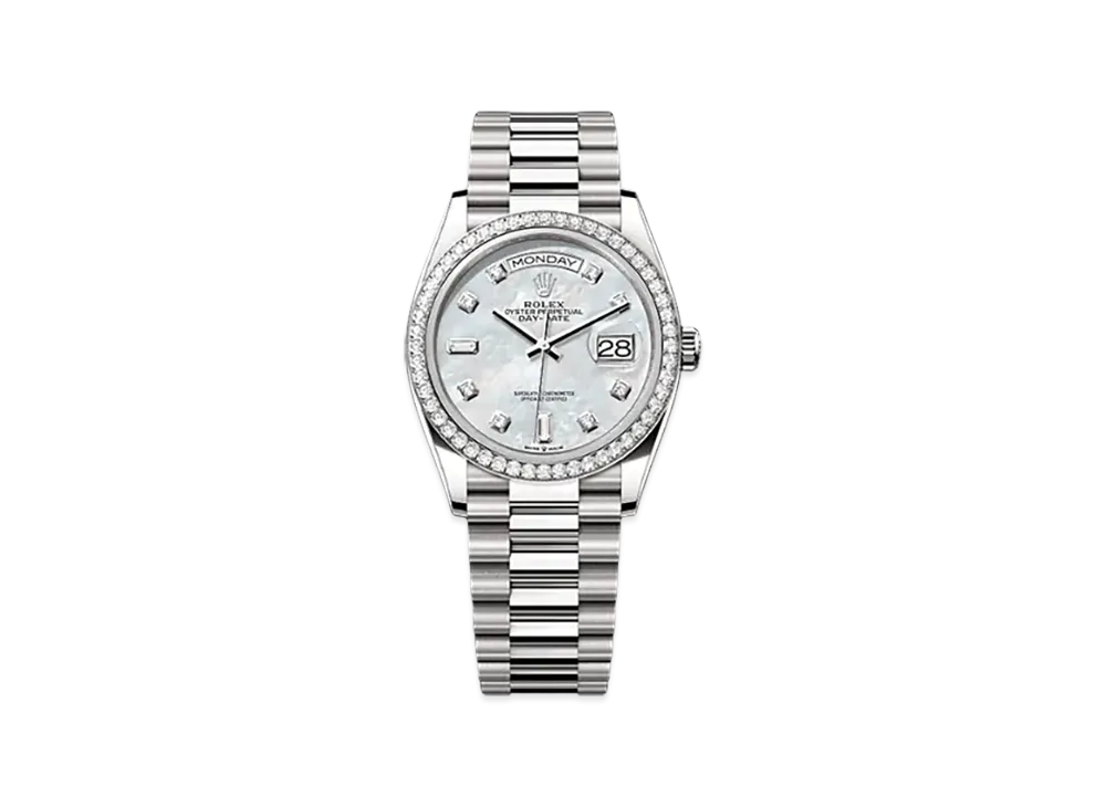 ROLEX Day-Date 36mm White Gold Diamond 128349RBR "White Mother-of-Pearl"