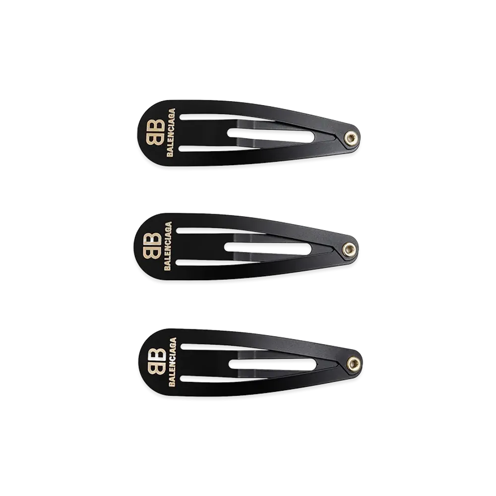 BALENCIAGA Women's Set Of 3 Holli Hair Pins "Matte Black/Sh Gold"