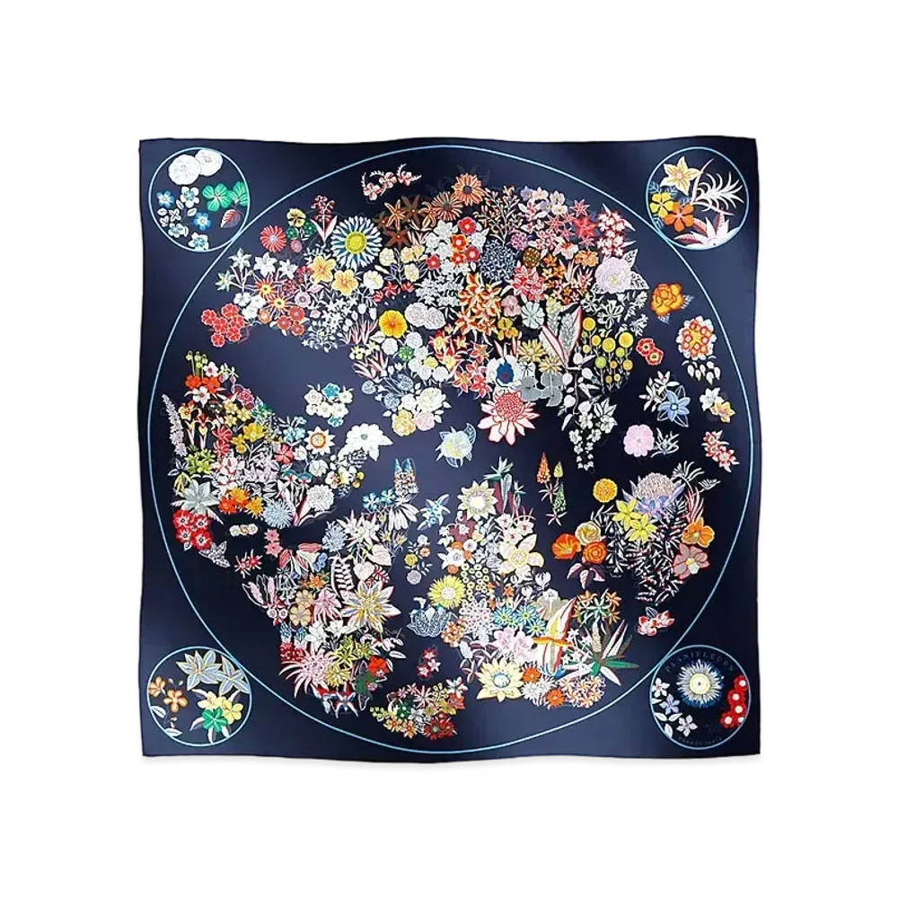 Hermes Carre 90 Planifleurs "Marine/Palm/Multicolor"