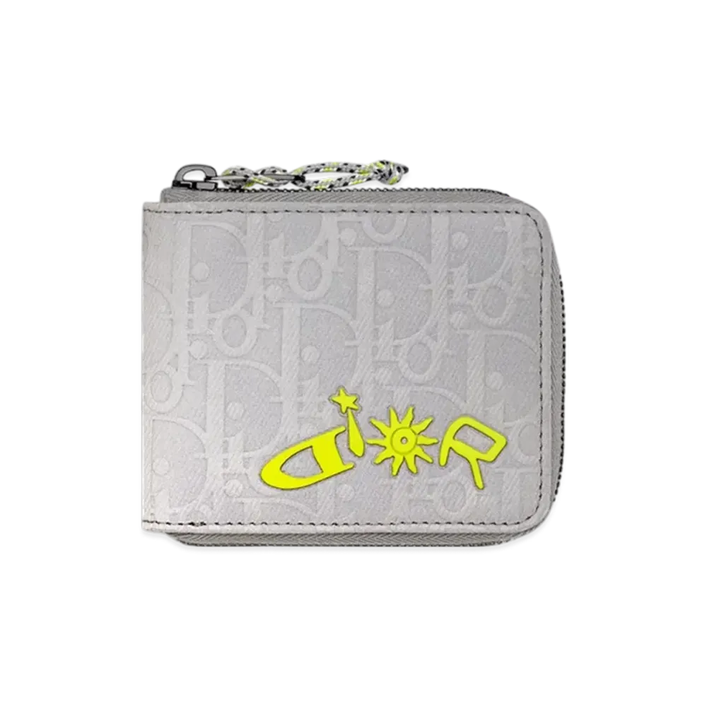 Dior x Lewis Hamilton Zipped Wallet in Dior Oblique Reflector Nylon "Silver/Yellow"