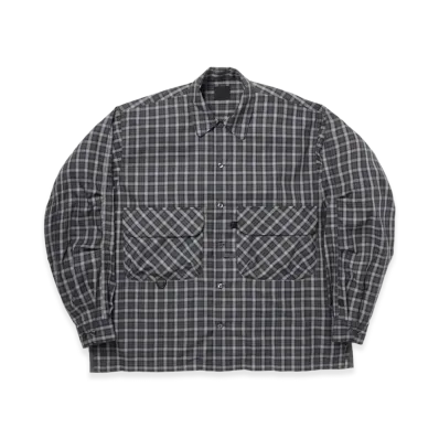 DAIWA PIER39 Women's Tech Sports Open Collar Shirt L/S Gren Plaid "Charcoal"