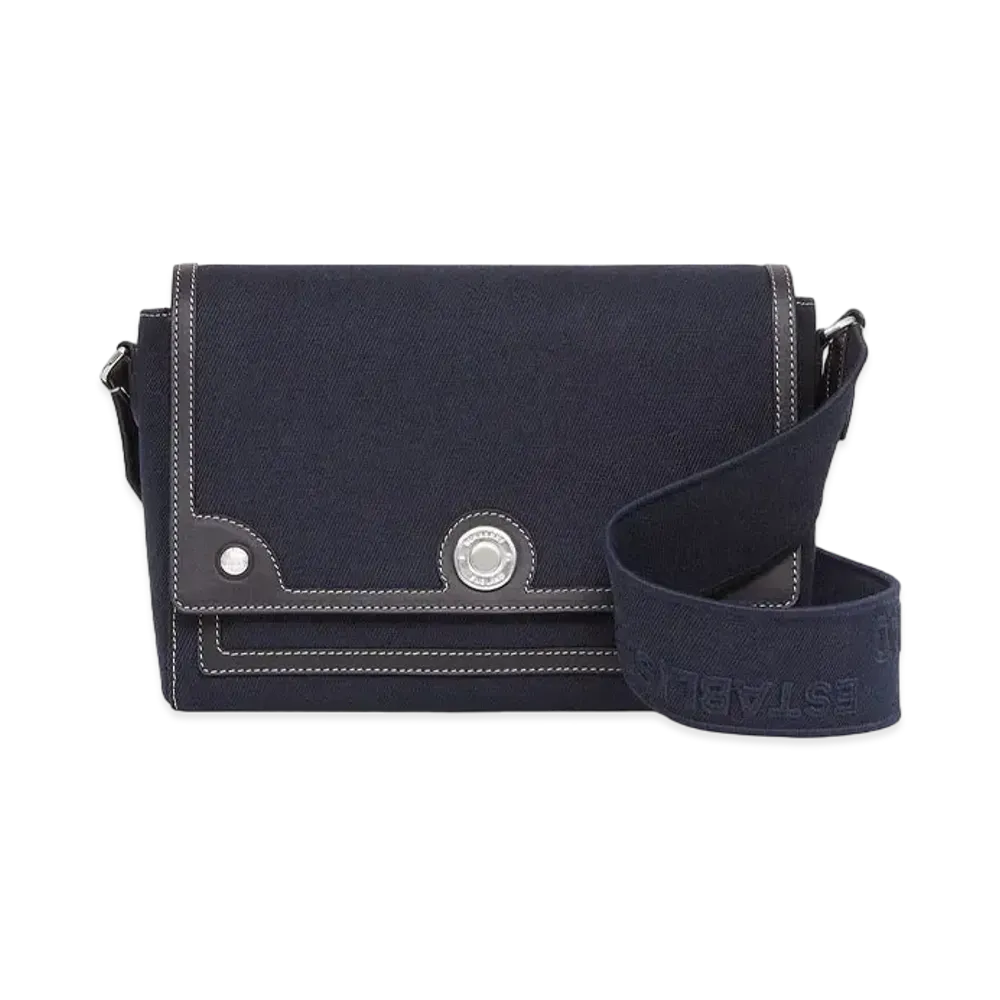 Burberry Cotton Linen Canvasleather Note Crossbody Bag "Navy"
