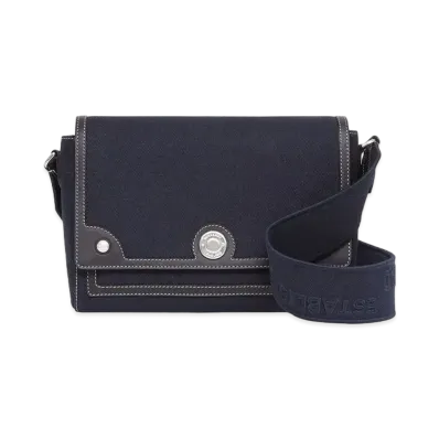 Burberry Cotton Linen Canvasleather Note Crossbody Bag "Navy"