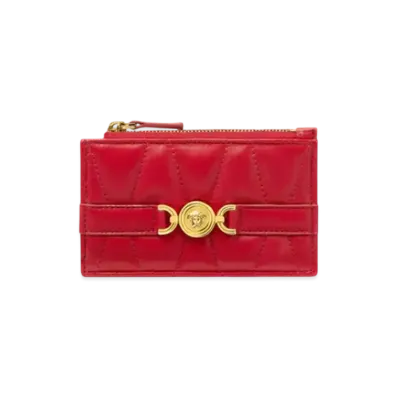 Versace Medusa '95 Quilted Zip Card Holder "Red"