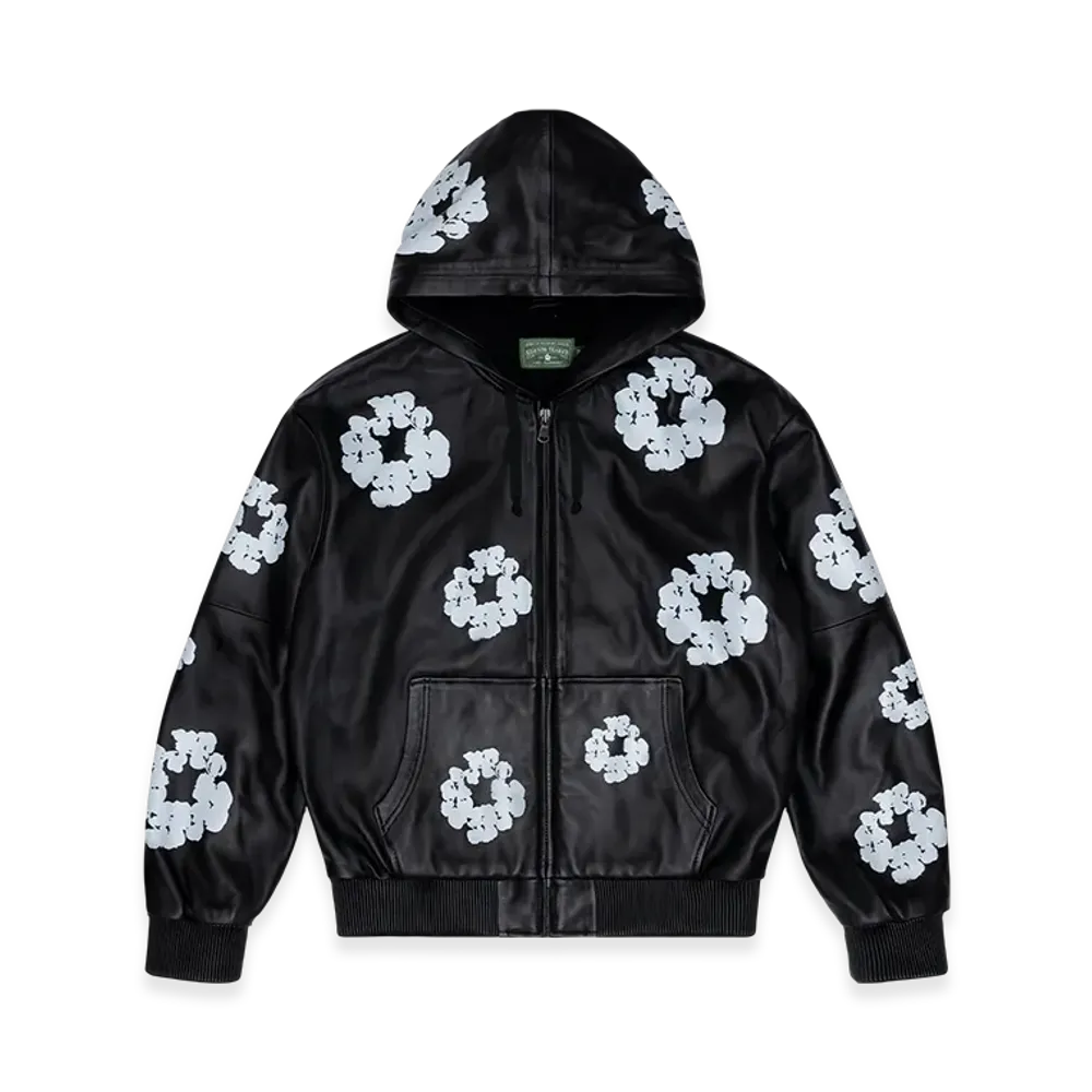 DENIM TEARS Leather Cotton Wreath Zip Hoodie "Black"