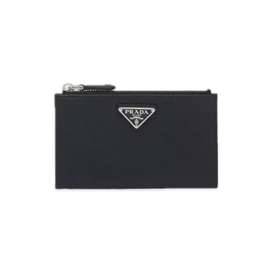 PRADA Saffiano Triangle Card Case "Black"
