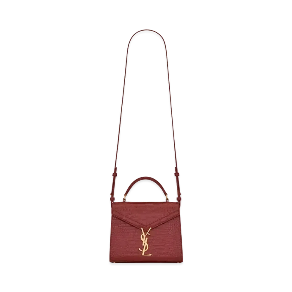 Saint Laurent Cassandra Mini Top Handle Bag In Crocodile-Embossed Leather "Opyum Red"